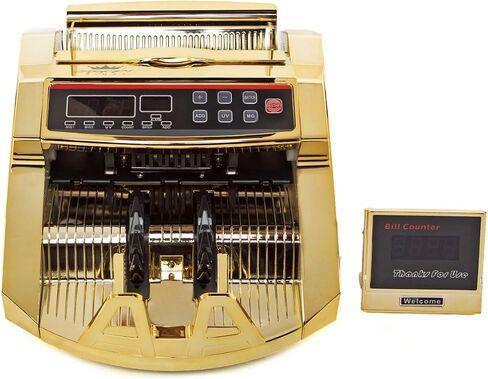 Gold Money Counter with Counterfeit Detection & Bill Counting | Light Up Display | 1,000 Bills a Minute |Fits US Dollar and Larger in Saudi Arabia