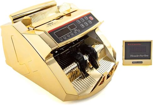 Gold Money Counter with Counterfeit Detection & Bill Counting | Light Up Display | 1,000 Bills a Minute |Fits US Dollar and Larger in Saudi Arabia