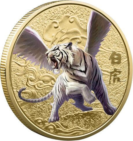 المخلوقات الأسطورية الصينية القديمة محظوظ عملة الأبيض النمر اليانصيب تذكرة خدش أداة محظوظ السحر التحدي عملة in Kuwait