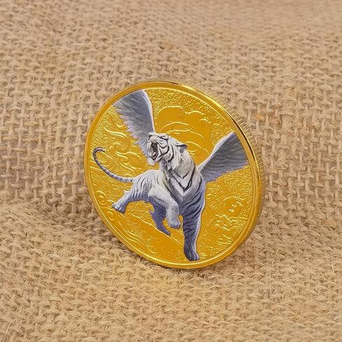 المخلوقات الأسطورية الصينية القديمة محظوظ عملة الأبيض النمر اليانصيب تذكرة خدش أداة محظوظ السحر التحدي عملة in Kuwait