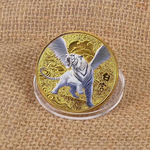 المخلوقات الأسطورية الصينية القديمة محظوظ عملة الأبيض النمر اليانصيب تذكرة خدش أداة محظوظ السحر التحدي عملة in Kuwait