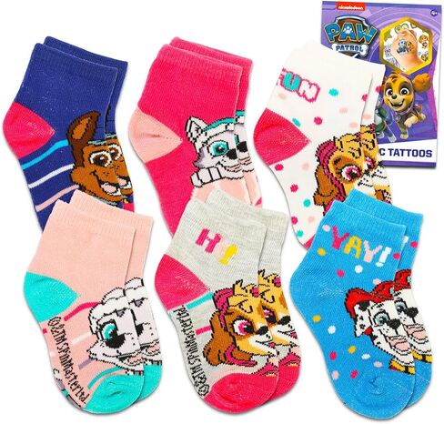 Paw Patrol Socks for Girls - Bundle with 6 Pairs of Paw Patrol Socks Size 4-7 Plus Tattoos for Kids Ages 2T-4T | Paw Patrol Gift Set in Saudi Arabia