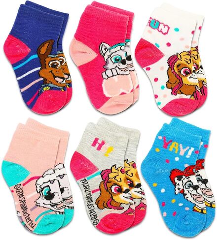 Paw Patrol Socks for Girls - Bundle with 6 Pairs of Paw Patrol Socks Size 4-7 Plus Tattoos for Kids Ages 2T-4T | Paw Patrol Gift Set in Saudi Arabia