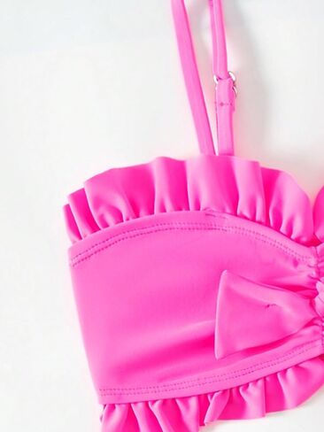 بدلة سباحة للفتيات من MakeMeChic مكونة من قطعتين بطباعة استوائية وحواف مكشكشة عالية الخصر طقم بيكيني لبدلة استحمام in Saudi Arabia