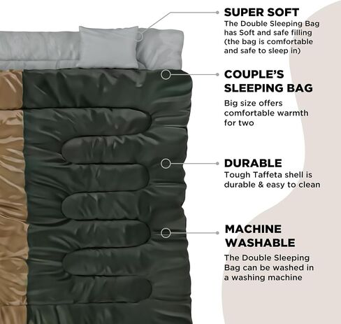 Double Sleeping Bag-Double Sleeping Bags for Adults 2 Person Sleeping Bag King Size Sleeping Bag XL Sleeping Bags for Adults Two Person Sleeping Bag Cold Weather Sleeping Bags for Adults 2 Person. in Saudi Arabia