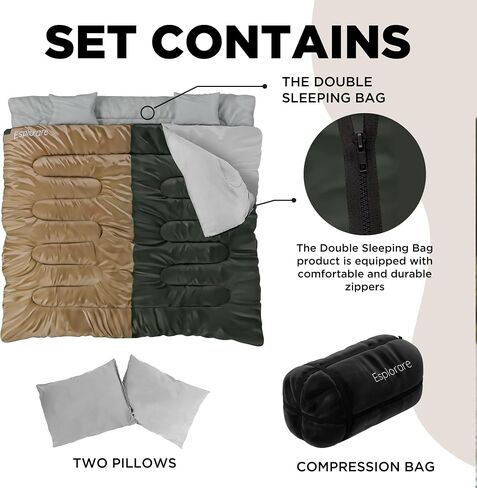 Double Sleeping Bag-Double Sleeping Bags for Adults 2 Person Sleeping Bag King Size Sleeping Bag XL Sleeping Bags for Adults Two Person Sleeping Bag Cold Weather Sleeping Bags for Adults 2 Person. in Saudi Arabia