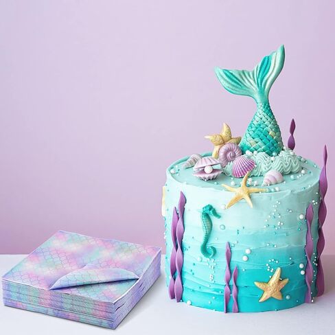60 Pack Mermaid Party Decorations Mermaid Napkins, 13 x 13 Inches Mermaid Party Napkins for Birthday Party Supplies Mermaid Theme Party Table Decorations (Blue Mermaid) in Saudi Arabia