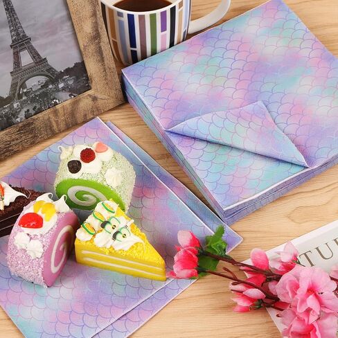60 Pack Mermaid Party Decorations Mermaid Napkins, 13 x 13 Inches Mermaid Party Napkins for Birthday Party Supplies Mermaid Theme Party Table Decorations (Blue Mermaid) in Saudi Arabia