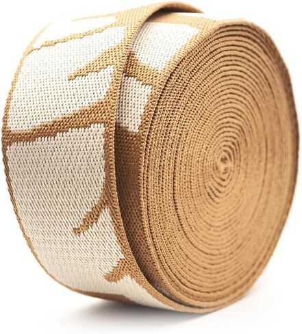 CRAFTMEMORE 1.5 Inches Cotton Poly Webbing Strap, Nature Leaf Pattern Heavy Webbing for Arts and Crafts, Bag Strap (Brown Ivory x 5 Yards) in Saudi Arabia
