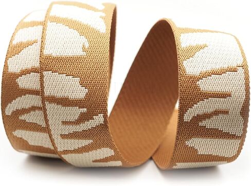 CRAFTMEMORE 1.5 Inches Cotton Poly Webbing Strap, Nature Leaf Pattern Heavy Webbing for Arts and Crafts, Bag Strap (Brown Ivory x 5 Yards) in Saudi Arabia