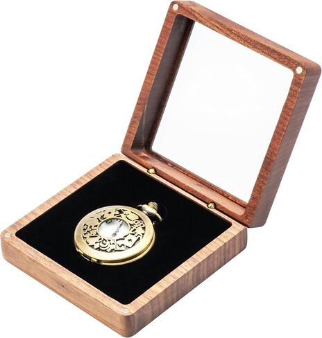 COSISO Walnut Wood Pocket Watch Gift Box with Clear Acrylic Lid Portable Single Pocket Watch Display Storage Travel Case Organizer for Men Women (Contain Chain Clamp Slot) in Kuwait