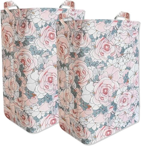 AMROSE 2 Pack Square Baby Laundry Hampers, 24'' Large Canvas Nursery Laundry Hamper Basket for Girls, Nursery Storage Hamper for Laundry, Toys, Clothes, Navy Floral in Saudi Arabia