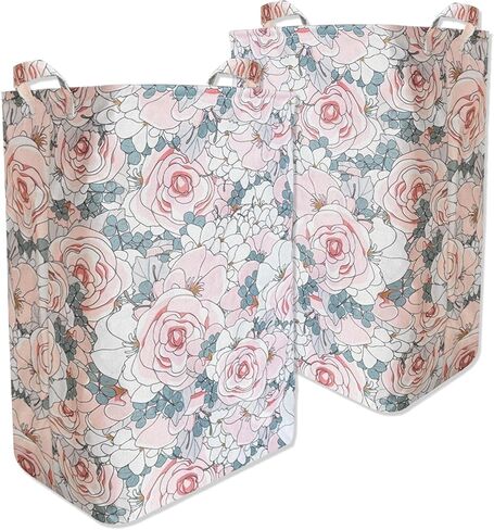 AMROSE 2 Pack Square Baby Laundry Hampers, 24'' Large Canvas Nursery Laundry Hamper Basket for Girls, Nursery Storage Hamper for Laundry, Toys, Clothes, Navy Floral in Saudi Arabia