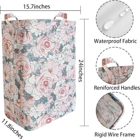 AMROSE 2 Pack Square Baby Laundry Hampers, 24'' Large Canvas Nursery Laundry Hamper Basket for Girls, Nursery Storage Hamper for Laundry, Toys, Clothes, Navy Floral in Saudi Arabia