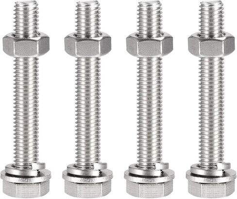 uxcell M10 x 70mm براغي سداسية الرأس، صواميل، مجموعات غسالات مسطحة وقفل، 304 مسامير سداسية من الفولاذ المقاوم للصدأ بالكامل 4 مجموعات in Saudi Arabia
