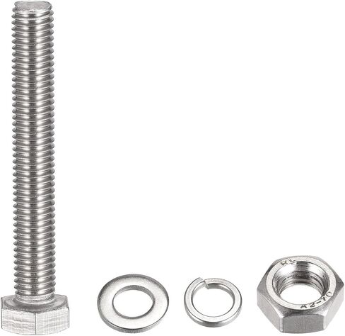 uxcell M10 x 70mm براغي سداسية الرأس، صواميل، مجموعات غسالات مسطحة وقفل، 304 مسامير سداسية من الفولاذ المقاوم للصدأ بالكامل 4 مجموعات in Saudi Arabia