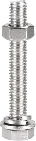 uxcell M10 x 70mm براغي سداسية الرأس، صواميل، مجموعات غسالات مسطحة وقفل، 304 مسامير سداسية من الفولاذ المقاوم للصدأ بالكامل 4 مجموعات in Saudi Arabia