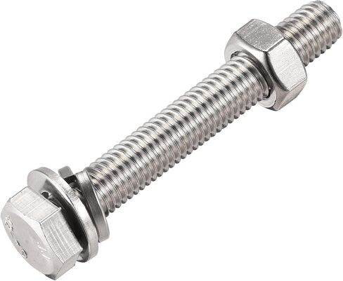 uxcell M10 x 70mm براغي سداسية الرأس، صواميل، مجموعات غسالات مسطحة وقفل، 304 مسامير سداسية من الفولاذ المقاوم للصدأ بالكامل 4 مجموعات in Saudi Arabia