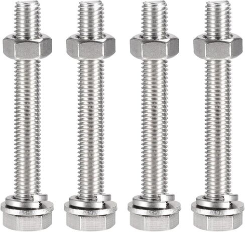 uxcell M10 x 70mm براغي سداسية الرأس، صواميل، مجموعات غسالات مسطحة وقفل، 304 مسامير سداسية من الفولاذ المقاوم للصدأ بالكامل 4 مجموعات in Saudi Arabia