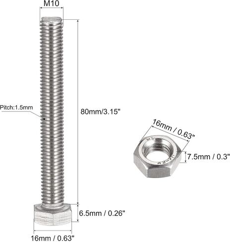 uxcell M10 x 70mm براغي سداسية الرأس، صواميل، مجموعات غسالات مسطحة وقفل، 304 مسامير سداسية من الفولاذ المقاوم للصدأ بالكامل 4 مجموعات in Saudi Arabia