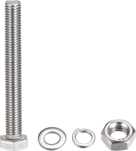 uxcell M10 x 70mm براغي سداسية الرأس، صواميل، مجموعات غسالات مسطحة وقفل، 304 مسامير سداسية من الفولاذ المقاوم للصدأ بالكامل 4 مجموعات in Saudi Arabia