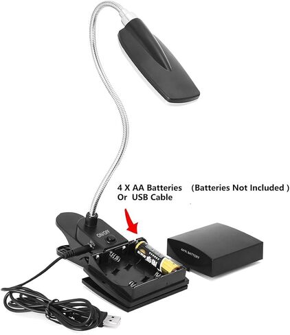 مصباح حامل موسيقى إميبير، مشبك على مصابيح LED للكتب، يعمل ببطارية USB وAA، مصباح قراءة في السرير، 3 مستويات سطوع، مثالي للموسيقي، ومشغل البيانو، والأطفال، والسفر، أسود in Kuwait