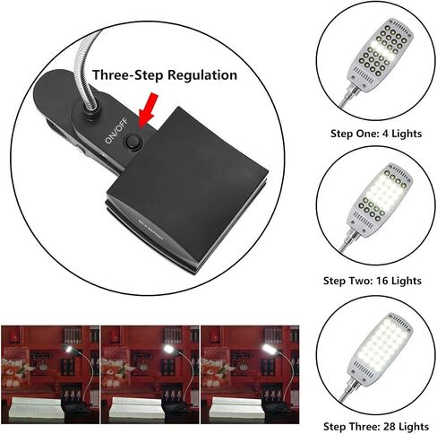 مصباح حامل موسيقى إميبير، مشبك على مصابيح LED للكتب، يعمل ببطارية USB وAA، مصباح قراءة في السرير، 3 مستويات سطوع، مثالي للموسيقي، ومشغل البيانو، والأطفال، والسفر، أسود in Kuwait