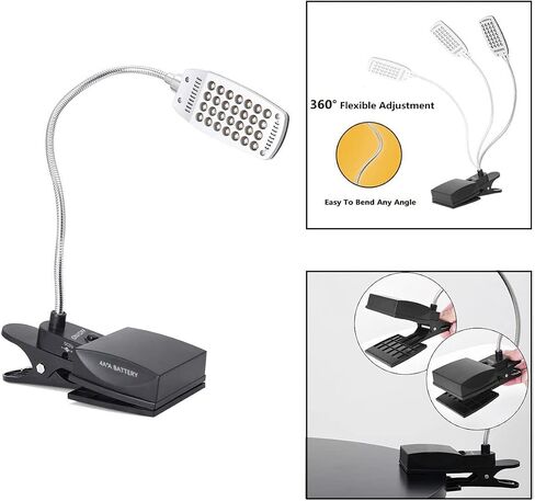 مصباح حامل موسيقى إميبير، مشبك على مصابيح LED للكتب، يعمل ببطارية USB وAA، مصباح قراءة في السرير، 3 مستويات سطوع، مثالي للموسيقي، ومشغل البيانو، والأطفال، والسفر، أسود in Kuwait