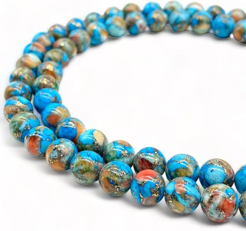 ABCGEMS Mohave Copper Turquoise & Mexican Spiny Oyster Shell Beads (70% 30% Respectively - A Revolutionary Composite Inlay Technique) Native American Style Pow Wow Calibrated Smooth Round 8mm in Saudi Arabia