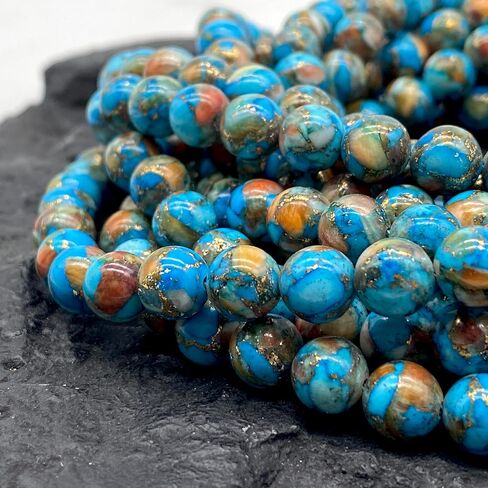 ABCGEMS Mohave Copper Turquoise & Mexican Spiny Oyster Shell Beads (70% 30% Respectively - A Revolutionary Composite Inlay Technique) Native American Style Pow Wow Calibrated Smooth Round 8mm in Saudi Arabia