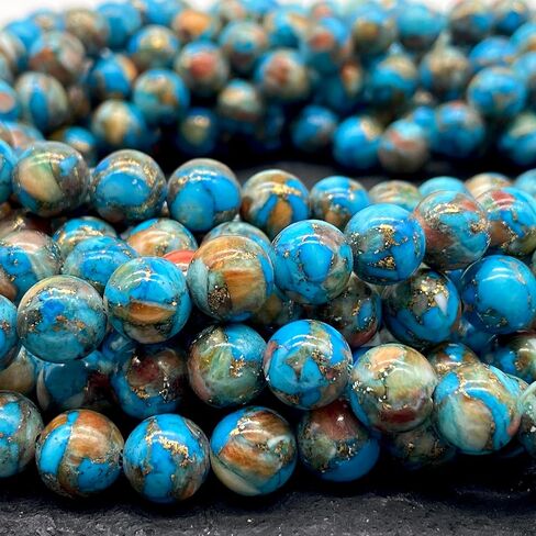 ABCGEMS Mohave Copper Turquoise & Mexican Spiny Oyster Shell Beads (70% 30% Respectively - A Revolutionary Composite Inlay Technique) Native American Style Pow Wow Calibrated Smooth Round 8mm in Saudi Arabia