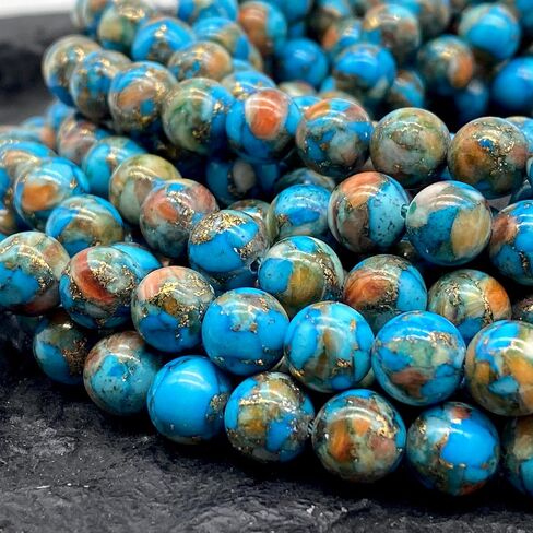 ABCGEMS Mohave Copper Turquoise & Mexican Spiny Oyster Shell Beads (70% 30% Respectively - A Revolutionary Composite Inlay Technique) Native American Style Pow Wow Calibrated Smooth Round 8mm in Saudi Arabia