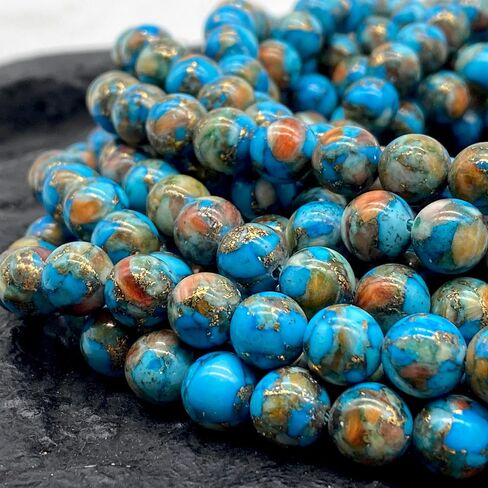 ABCGEMS Mohave Copper Turquoise & Mexican Spiny Oyster Shell Beads (70% 30% Respectively - A Revolutionary Composite Inlay Technique) Native American Style Pow Wow Calibrated Smooth Round 8mm in Saudi Arabia
