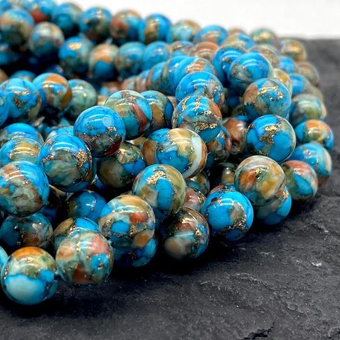 ABCGEMS Mohave Copper Turquoise & Mexican Spiny Oyster Shell Beads (70% 30% Respectively - A Revolutionary Composite Inlay Technique) Native American Style Pow Wow Calibrated Smooth Round 8mm in Saudi Arabia