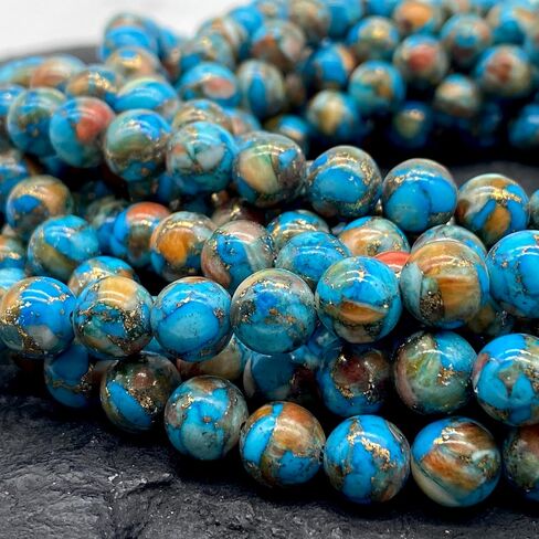ABCGEMS Mohave Copper Turquoise & Mexican Spiny Oyster Shell Beads (70% 30% Respectively - A Revolutionary Composite Inlay Technique) Native American Style Pow Wow Calibrated Smooth Round 8mm in Saudi Arabia