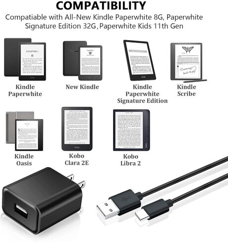 شاحن جداري بكابل شحن USB C بطول 10 أقدام لجهاز Kindle Paperwhite Signature Edition (16 32 جيجابايت)، Kindle Scribe، Kindle Paperwhite Kids (8 16 جيجابايت) (الجيل العاشر والحادي عشر والجيل الثاني عشر، 2020 2021 2023 2022 والطراز الأحدث in Kuwait