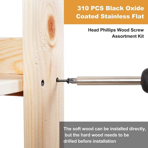 VIGRUE 310 Pcs #6 1/2'' to 1'' #8 1/2'' to 1-1/2'' Wood Screws Black Oxide Coated Stainless Steel Flat Head Phillips Drywall Screw Assortment Kit, Self Tapping Screws Kit in 8 Sizes in Saudi Arabia
