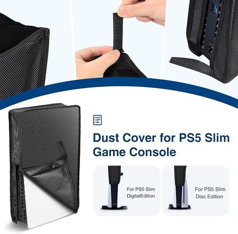 غطاء غبار WAOYER لجهاز PS5 Slim Disc/الإصدار الرقمي، جراب واقٍ مقاوم للغبار ومضاد للخدش لملحقات Playstation 5 Slim - أسود in Saudi Arabia