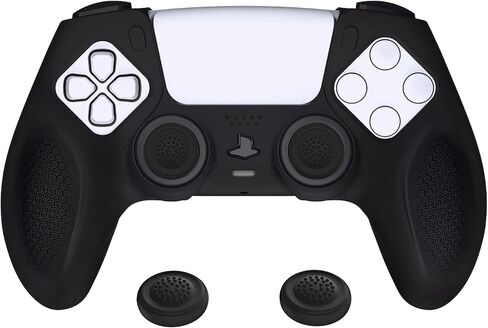 PlayVital Ninja Edition Anti-Slip Silicone Cover Skin for ps5 Wireless Controller, Ergonomic Protector Soft Rubber Case for ps5 Controller Fits with Charging Station with Thumb Grip Caps - Black in Saudi Arabia