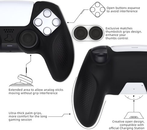 PlayVital Ninja Edition Anti-Slip Silicone Cover Skin for ps5 Wireless Controller, Ergonomic Protector Soft Rubber Case for ps5 Controller Fits with Charging Station with Thumb Grip Caps - Black in Saudi Arabia