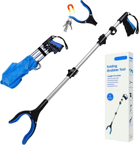 أداة Grabber Reacher مكونة من قطعتين مقاس 32+43 بوصة، أدوات مساعدة طويلة للغاية، مخلب قمامة مفيد قابل للطي وخفيف الوزن لكبار السن، أداة مساعدة للوصول لالتقاط القمامة، منتقي القمامة، أدوات تمديد الذراع in Kuwait
