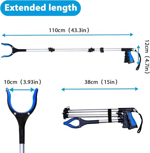 أداة Grabber Reacher مكونة من قطعتين مقاس 32+43 بوصة، أدوات مساعدة طويلة للغاية، مخلب قمامة مفيد قابل للطي وخفيف الوزن لكبار السن، أداة مساعدة للوصول لالتقاط القمامة، منتقي القمامة، أدوات تمديد الذراع in Kuwait