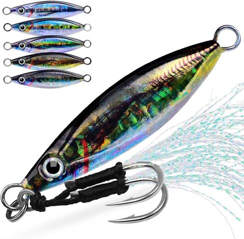 Saltwater Fishing Jigs - Vertical Jigging Jig Spoon Hard Bass Fishing Lures - Blade Baits Speed Slow Pitch Jigging Lures with Assist Hook Paillette Artificial Fishing Lure 5pcs/lot in Saudi Arabia
