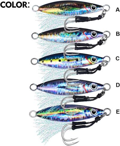 Saltwater Fishing Jigs - Vertical Jigging Jig Spoon Hard Bass Fishing Lures - Blade Baits Speed Slow Pitch Jigging Lures with Assist Hook Paillette Artificial Fishing Lure 5pcs/lot in Saudi Arabia