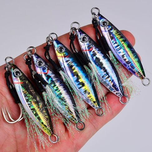 Saltwater Fishing Jigs - Vertical Jigging Jig Spoon Hard Bass Fishing Lures - Blade Baits Speed Slow Pitch Jigging Lures with Assist Hook Paillette Artificial Fishing Lure 5pcs/lot in Saudi Arabia