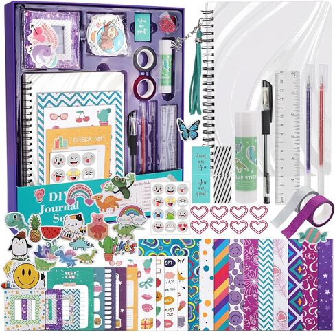 Ransanx مجموعة مجلة DIY للفتيات - مجموعة 104 قطعة من سجل القصاصات والمذكرات، مجموعة قرطاسية فنية للحرف اليدوية للفتيات المراهقات والأطفال في سن 7 8 9 10 11 12 13 14 عامًا في عيد الميلاد وعيد الميلاد in Kuwait