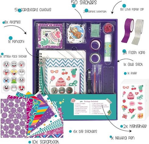 Ransanx مجموعة مجلة DIY للفتيات - مجموعة 104 قطعة من سجل القصاصات والمذكرات، مجموعة قرطاسية فنية للحرف اليدوية للفتيات المراهقات والأطفال في سن 7 8 9 10 11 12 13 14 عامًا في عيد الميلاد وعيد الميلاد in Kuwait