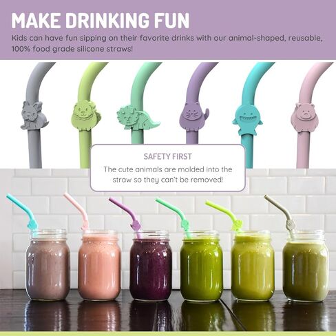 melii Reusable Silicone Animal Straws for Toddlers & Kids with Cleaning Brush – BPA Free, Dishwasher & Microwave Safe (6 Straws) in Saudi Arabia