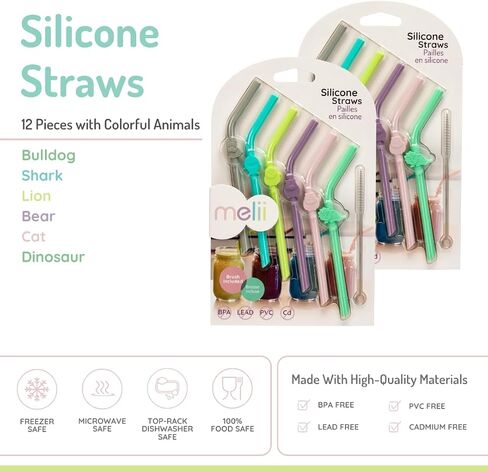 melii Reusable Silicone Animal Straws for Toddlers & Kids with Cleaning Brush – BPA Free, Dishwasher & Microwave Safe (6 Straws) in Saudi Arabia