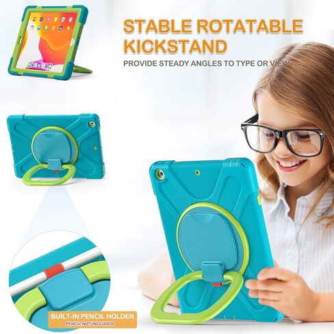 BRAECN iPad 9/8/7 Case,Shockproof Protective Boys Girls Silicone Case with Screen Protector Pencil Holder Pencil Cap Holder Shoulder Strap Handle Grip Stand for iPad 10.2 Inch 9th/8th/7th Gen-Sky Blue in Saudi Arabia